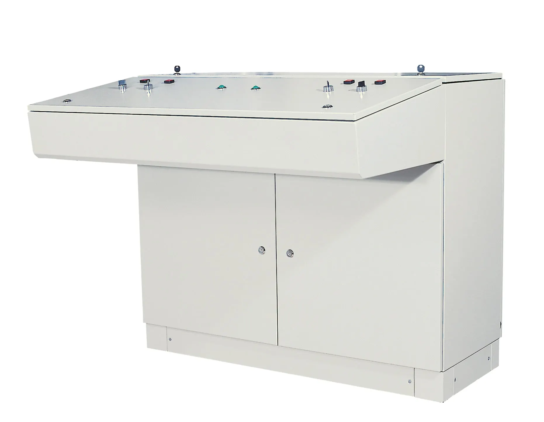ZPAS sloping operator console with controls, custom enclosure for industrial automation