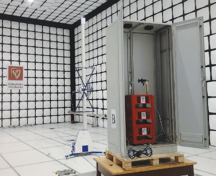ZPAS Schaltschrank SZE3 im EMV-Prüfraum beim EMC-Test Zertifizierung Qualitätssicherung