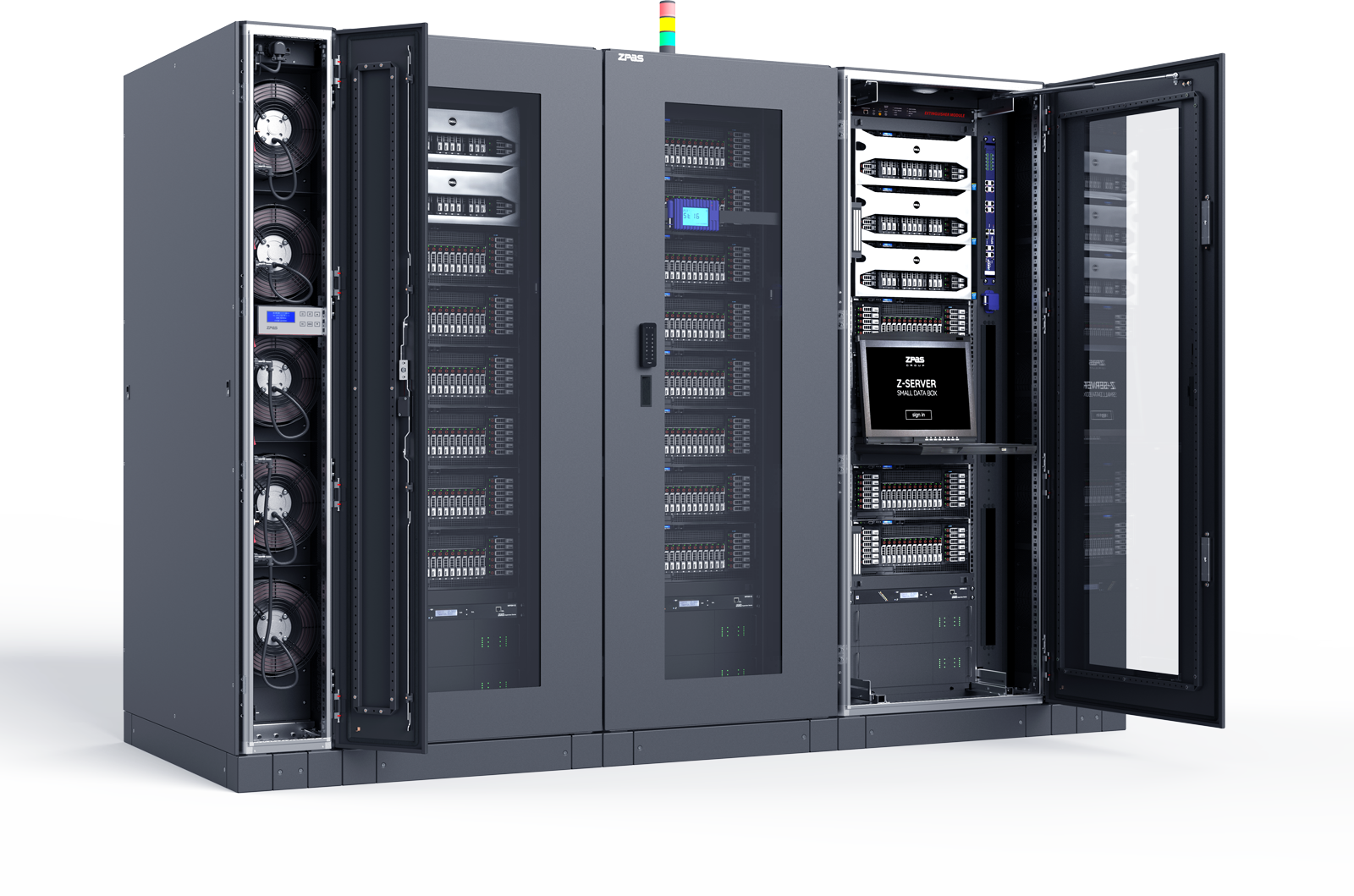 ZPAS Serverschrank bestückt mit Servern, Patchpanels und aktiver IT-Technik – Komplettsystem 19 Zoll