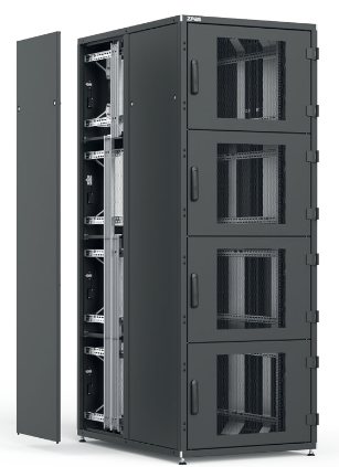 ZPAS SZB IT Serverschrank segmentiert geöffnet – vertikales Kabelmanagement und Patchfeld-Organisation