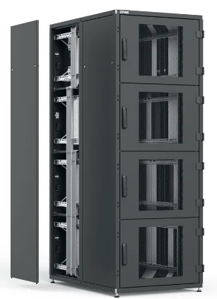 ZPAS SZB IT segmented server rack open – vertical cable management and patch panel organisation