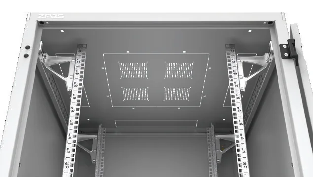 ZPAS SZB IT Detail Dachplatte von innen – Lüftungsfelder und Kabeleinführungen, Rack 800 mm tief