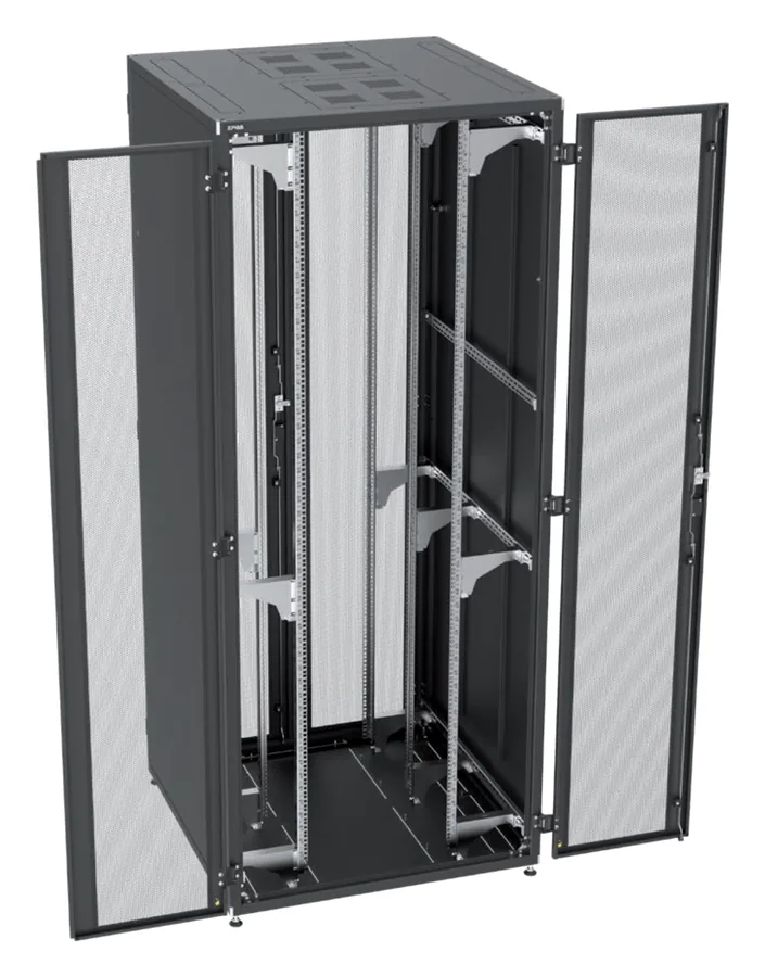 ZPAS SZB IT-MAX 52 HE, 1.000 × 1.000 mm, Schwarz, geöffnet mit perforierten Doppeltüren