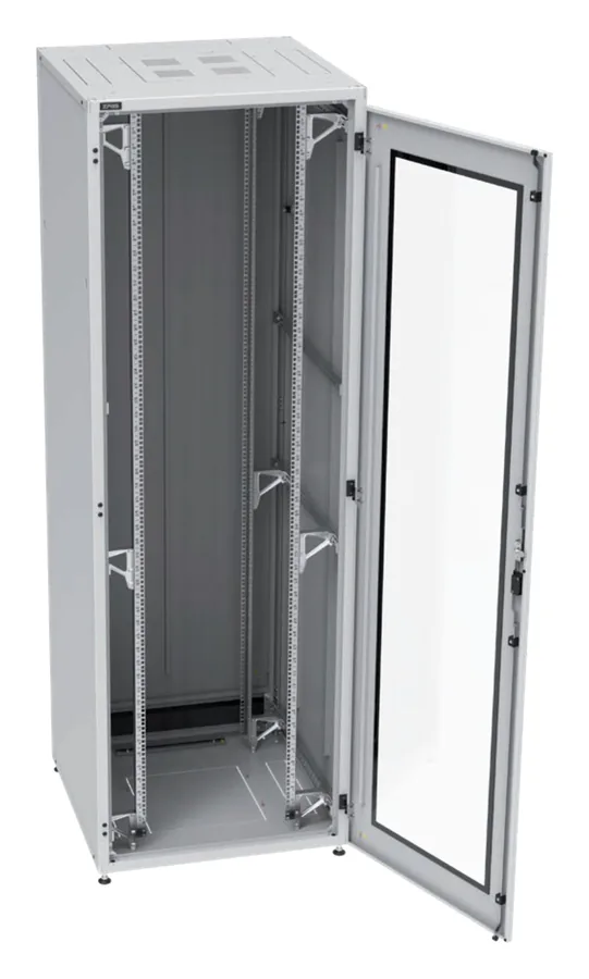 ZPAS SZB IT-MAX 52 HE, 800 × 800 mm, Lichtgrau RAL 7035, mit Glastür geöffnet