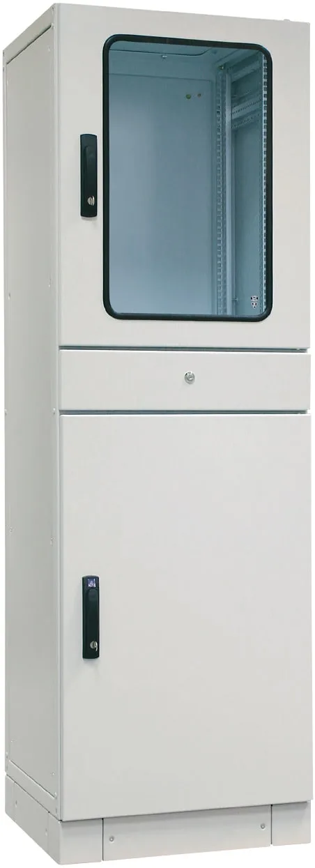 ZPAS SZE2 PC Computerschrank IP54 – Sichttür oben, Vollblechtür unten, RAL 7035